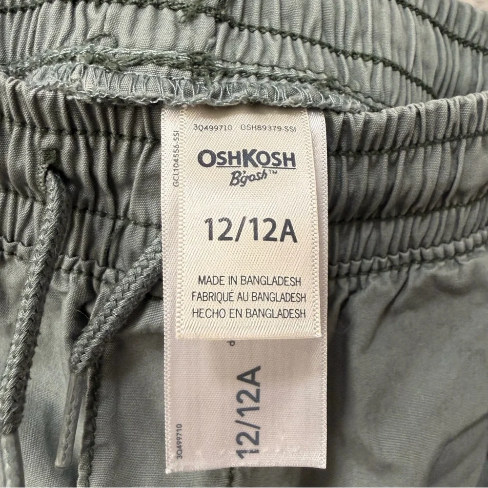 OshKosh Boys Cargo Jogger‎ Pants Sage Green Husky Stretch Size 12 Straight Leg